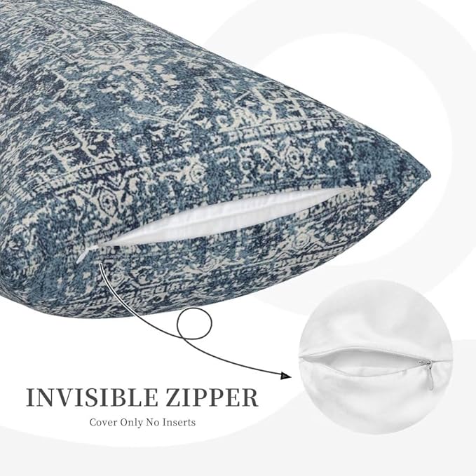 Navy Blue Boho Pillow Covers 12x20 Set of 2, Carpet Pattern Outdoor Decorative Throw Pillows Ethnic Rustic Farmhouse Cushion Cases Linen Gifts for Couch Sofa Decor