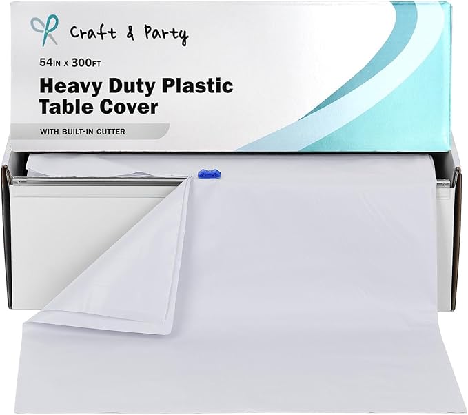 Craft And Party, 3X Thickness, 54 in x 300 feet Plastic Table Cover Roll for Party, 0.5Mil Banquet, Picnic, Kids Activities for Any Size and Shape Table (White, 54" x 300ft)