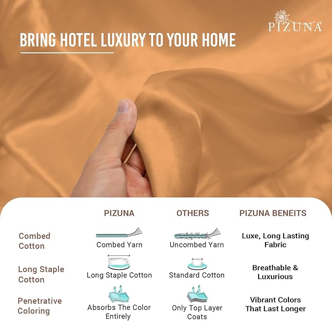 Pizuna Pure 100% Cotton Twin Duvet Cover Set, Luxurious 400 Thread Count Long Staple Cotton Sateen Weave with Button Closure (Combed Apricot Orange Cotton Duvet Cover Twin)