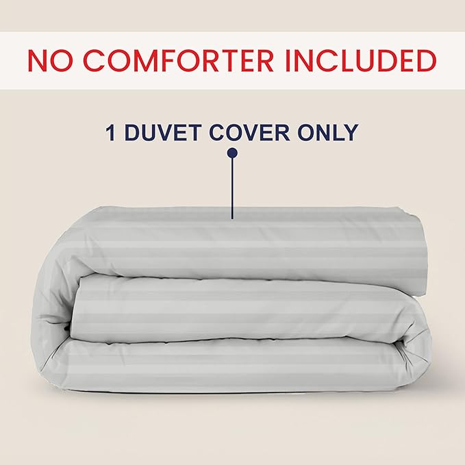 Kotton Culture 120"x98" 1 Pc Oversized King Duvet Cover Only 100% Egyptian Cotton - 600 TC Comforter Cover, Zipper Closure & Corner Ties - Fits Large King Inserts (Oversized King, Striped Silver)