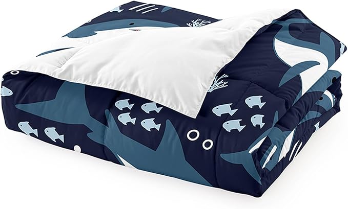 Shark Twin Comforter Set for Boys - 2Pcs Boys Sharks Bedding Set Twin Size Shark Print Comforter Set for Kids Boys Sea Animals Pattern Bedding Set for Bedroom, 1 Comforter with 1 Pillowcases