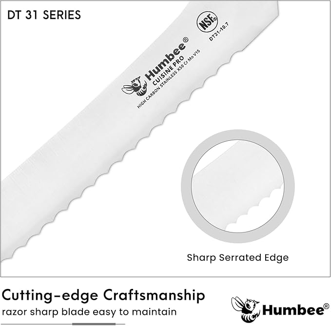 10-Inch Offset Serrated Bread Knife, Premium High Carbon Stainless Steel Blade Knife for Bread with Ergonomic Handle, NSF Certified, DT-31 Series, Orange