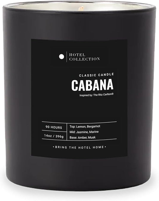 Hotel Collection - Cabana Single Wick Classic Candle - Hotel Inpsired Luxury Candle - 90 - Hours Burn Time - Hints of Marine, Bergamot, and Jasmine - 14 oz - Black