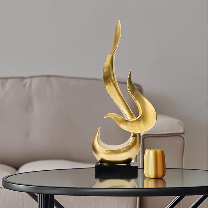 Gold Fire Flame Sculpture, Modern Abstract Resin Statue, Art Statue Home Decor for Living Room TV Stand Coffee Table Shelf Accents Decor.