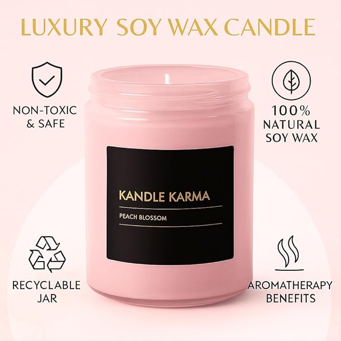 Luxury Soy Wax Candle, Peach Bloosom Scented Candle Gifts for Women, Non-Toxic, Highly Scented & Long Lasting Upto 45 Hours Burning Time Natural Large Aromatherapy Bathroom Candles: 25 Oz