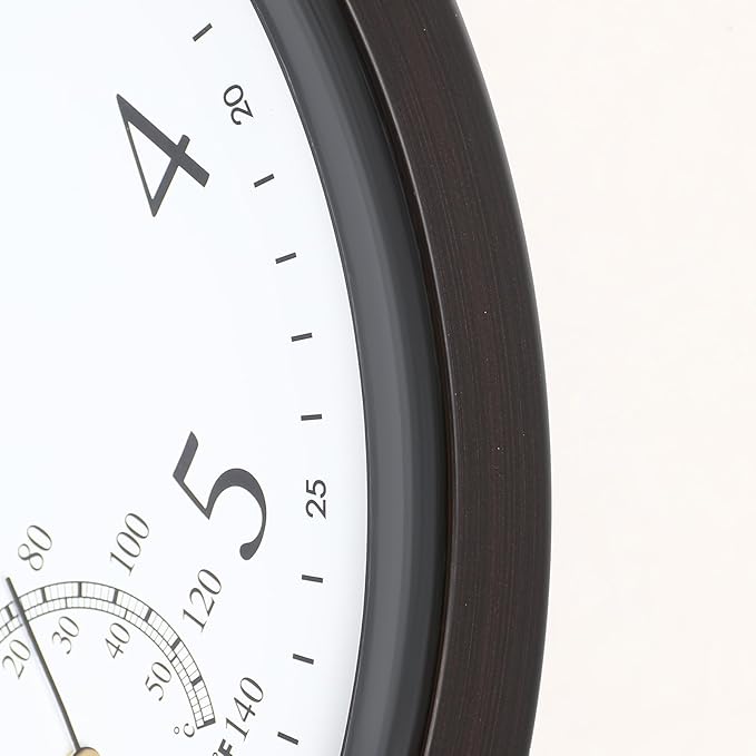 CLXEAST 10.4 Inch Indoor Outdoor Clocks Waterproof,Outdoor Clock with Temperature for Bathroom,Patio, Pool,Kitchen,Oil Rubbed Bronze Black Finish,House Warming Gifts New Home
