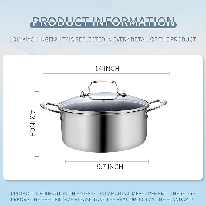 LOLYKITCH 5 QT Tri-Ply Hybrid Stainless Steel Non Stick Stock Pot with Lid,Induction Cooking Pot,Dishwasher and Oven Safe