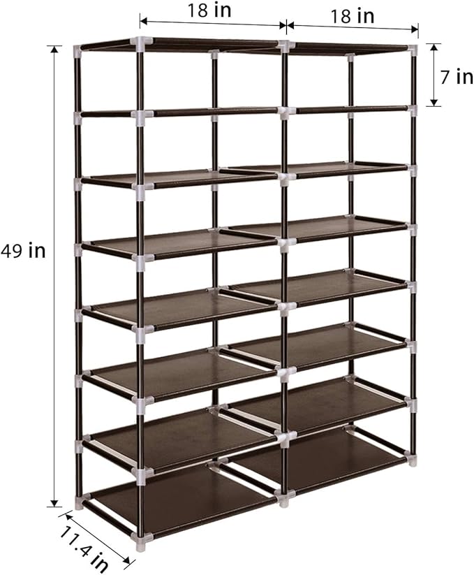 ERONE Shoe Rack Storage Organize, 28 Pairs Portable Double Row with Nonwoven Fabric Cover Shoe Shelf Cabinet for Closet