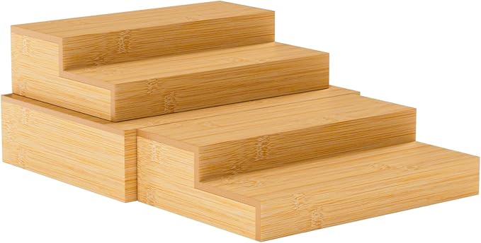Spice Rack, Bamboo Spice Rack Kitchen Cabinet Organizer Expandable - Bamboo 4 Tier Figurine Display Shelf, Adjustable Magnetic 4 Tier Spice Racks, Brown