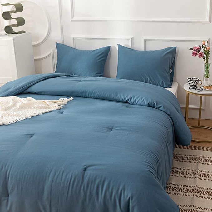 Blue Comforter Set Full Size Solid Lake Blue Comforter Set Soft Breathable Comfy Fluffy Lightweight Blue 3 Piece Comforter Set Full Size Women Men