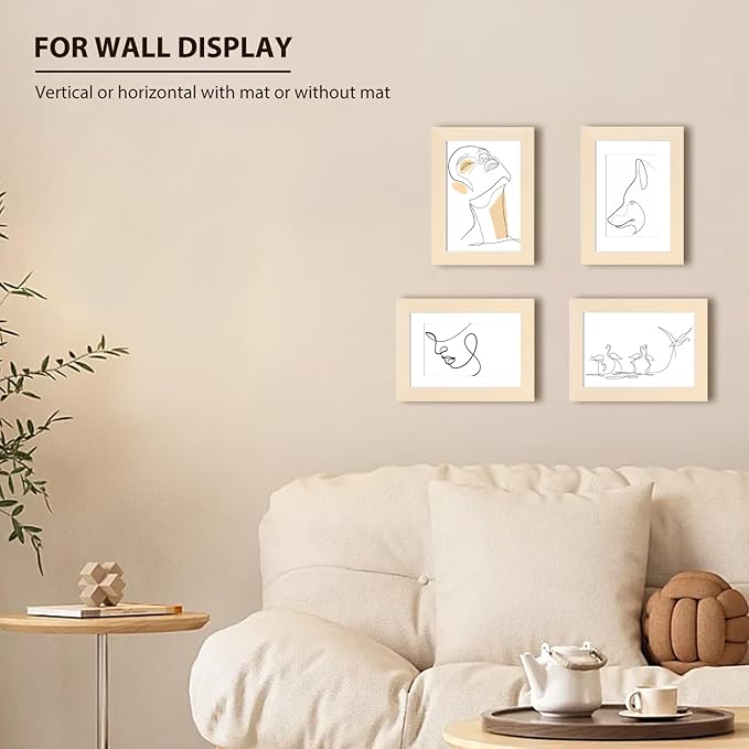 KINLINK 4x6 Picture Frames White Oak, Light Wood Frames with Acrylic Plexiglass for 3.5x5 with Mat or 4x6 without Mat, Tabletop and Wall Mounting Display, Set of 4