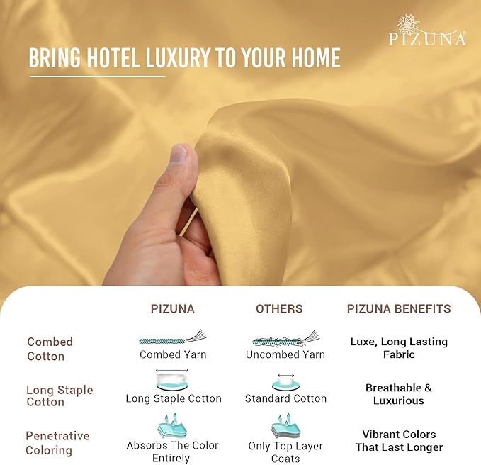 Pizuna Pure 100% Cotton Full Duvet Cover Set, Luxurious 400 Thread Count Long Staple Cotton Sateen Weave with Button Closure (Combed Golden Yellow Cotton Duvet Cover Full)