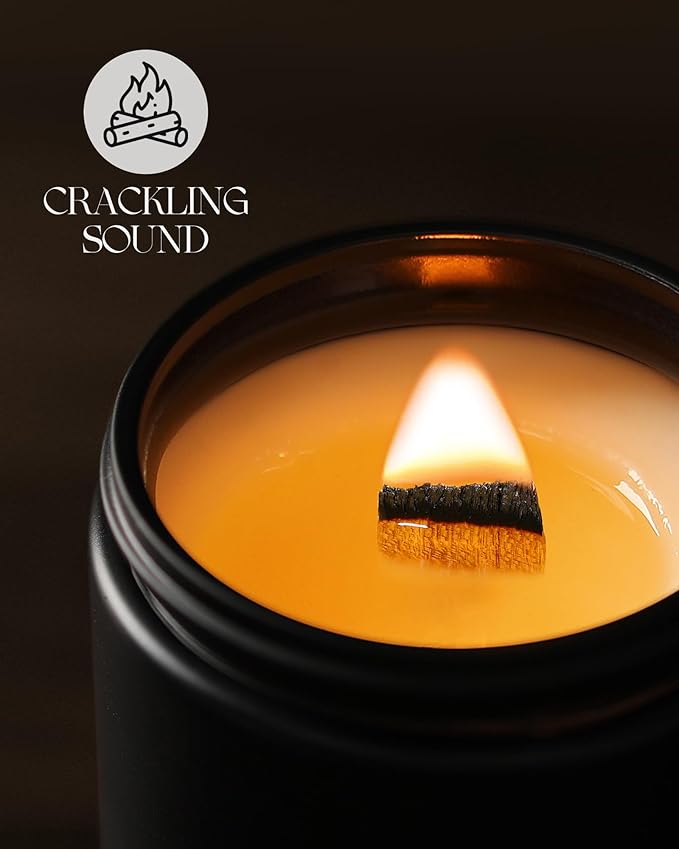AOOVOO Scented Candles for Men - Midnight Jasmine Candles for Home Scented | Crackling Wood Wick Soy Wax| Strong Fragranced Masculine Black Gift for Women & Men, 9oz