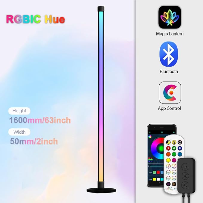 RGB Floor Lamp,Smart LED Corner Lamp with App and Remote Control,16 Million Colors & 80+ Scene,Music Sync,Timer Setting,Ideal for Living Rooms,Bedrooms,Gaming Rooms,Ambient Lighting (63” H)