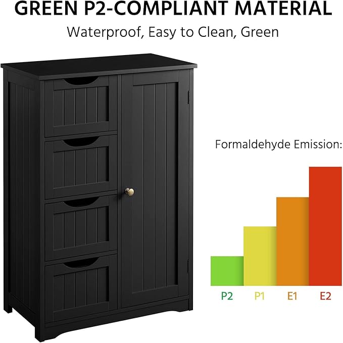 Yaheetech Wooden Bathroom Floor/Side Storage Organizer Cabinet with 4 Drawers and 1 Cupboard, Freestanding Entryway Storage Unit Console Table for Home Decor