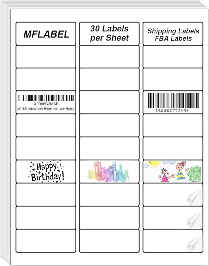 MFLABEL Address Label, 1" x2-5/8 Mailing Sticker, 30-UP White Shipping Labels for Inkjet or Laser Printer, 120000 Sticker Labels (4000 Sheets), 30 Label per Sheet