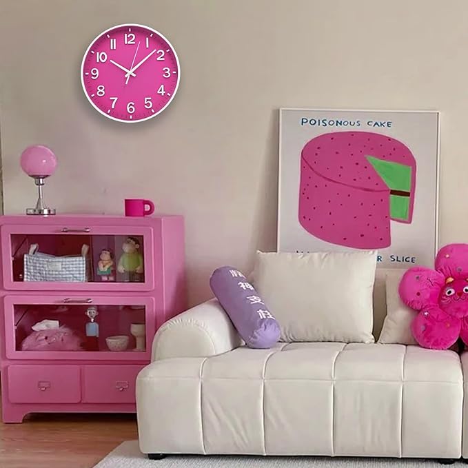 HZDHCLH Wall Clocks Battery Operated 12 inch Silent Non Ticking Modern Wall Clock for Living Room Bedroom Kitchen Office Decor (Rose red)