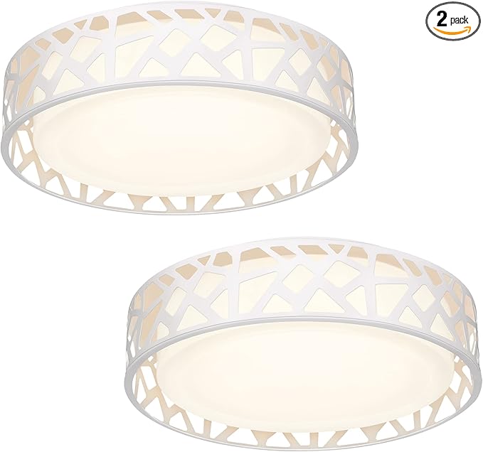 Light Fixtures Ceiling 2 Pack, 12 inch 15W 1100 Lumens Flush Mount Lights, Dimmable 3000K Warm White, ETL Listed for Kitchen, Hallway, Bedroom, Stairways (Metal Body and Acrylic Shade)
