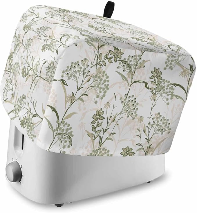 Toaster Cover 2 Slice Sage Green Leaves Toaster Oven Cover with Pockets Fruit Floral Plant Dustproof Bakeware Protector Small Kitchen Appliance Dust Covers and Fingerprint Protection for Women