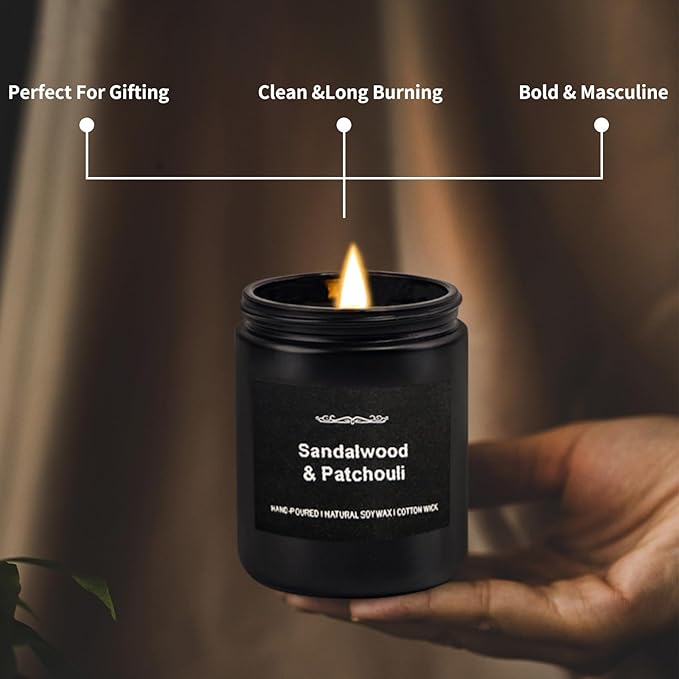 Scented Candle Set, Men Candle Set, Scented Candles for Home, Gifts for Men, 3 Pack Manly Candles Gifts for Mens Scents of Smoke & Vanilla/Sandalwood & Patchouli/Coffee Whiskey