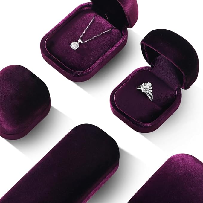 Resilient Velvet Ring Earrings Bracelet Necklace Display Box, Travel Mini Jewelry Organizer Case (Purple, Necklace Box)