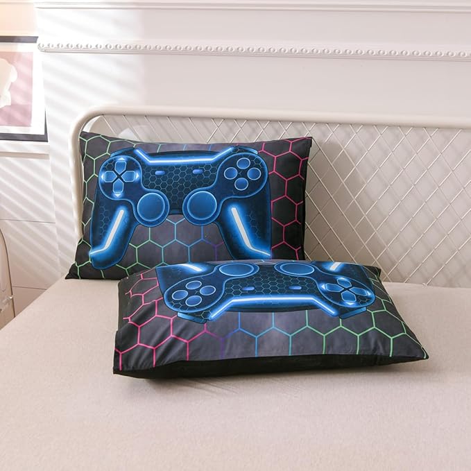 NTBED Game Console Comforter Set for Boys Girls Kids Geometric Gaming Lightweight Microfiber Gamer Bedding Sets (Multi, Full 5Pcs)