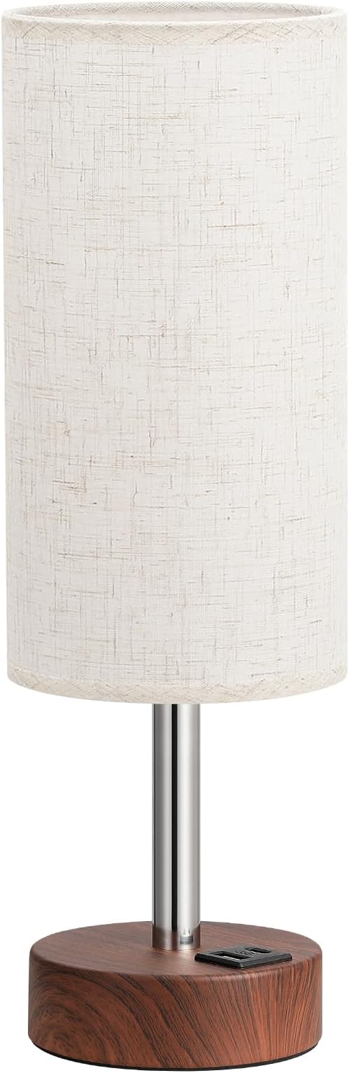 Touch Bedside Table Lamp with USB - 3 Way Dimmable Redwood Lamps for Bedroom Nightstand, Desk Lamp with Charging Station for Dorm, Living Room, Office, Kids Room, Nursery