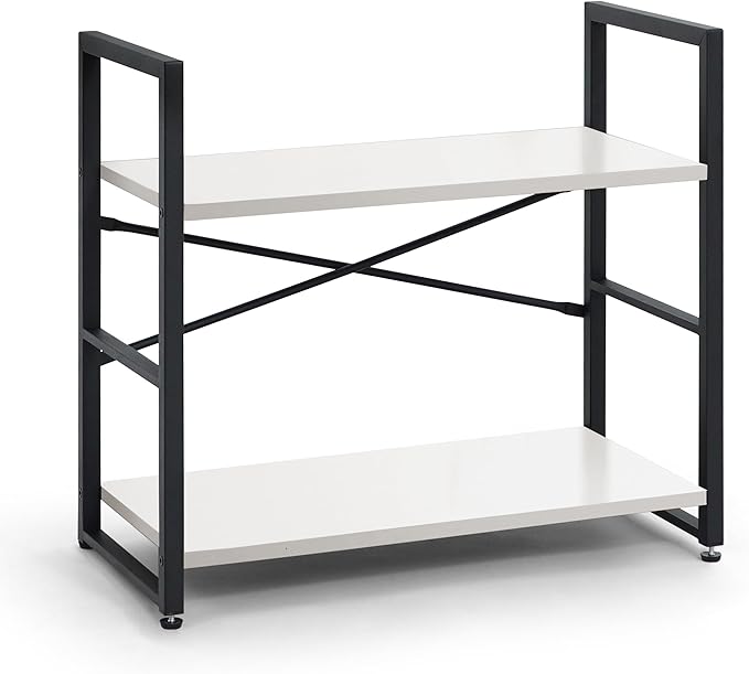 CAPHAUS 2 Tier Small Bookshelf, 24 Inch Width Free Standing Shelf, Bookcase Shelf Storage Organizer, Industrial Book Shelves for Home Office, Living Room, White Shelves & Metal Frame