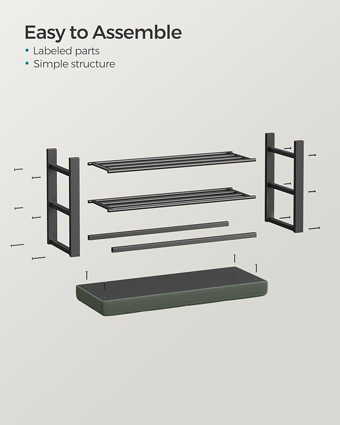 SONGMICS Shoe Bench, Storage Bench, Entryway Bench with Cushion, Shoe Shelf with Seat, Space-Saving, Modern Style, for Living Room, Bedroom, Hallway, Forest Green and Ink Black ULBS057C01