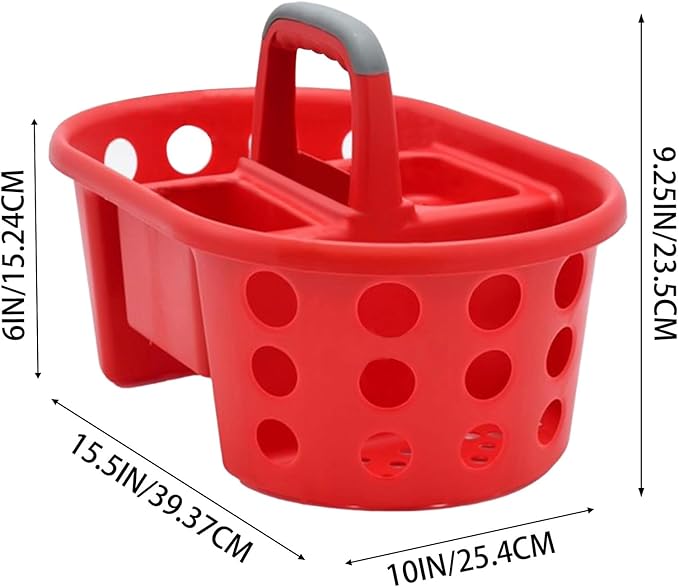 Large Shower Caddy Portable 2PC - Made in USA Plastic Jumbo Size Dorm Storage Candy Tote with Handle Shower Organizer for Bathroom, Pantry, Kitchen, College Dorm, Red