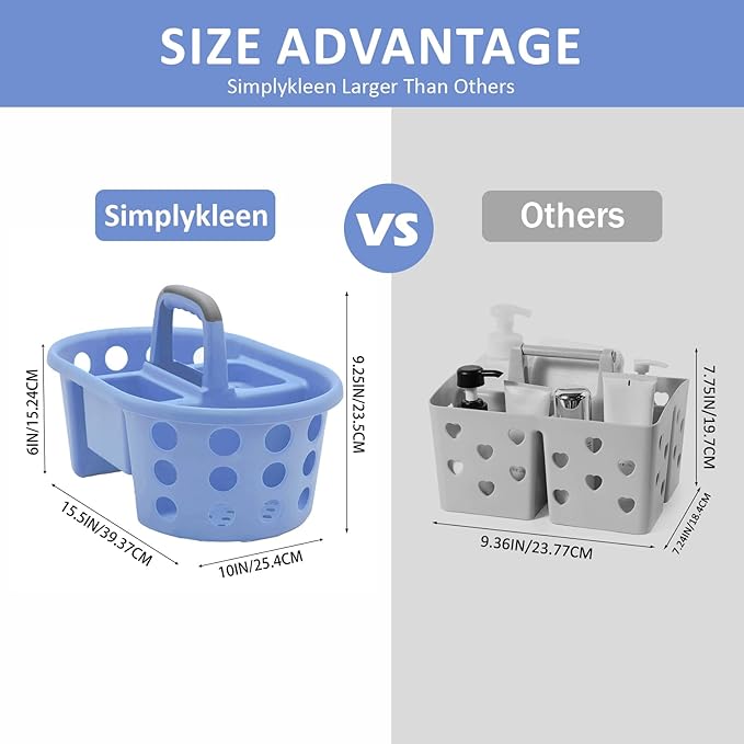 Large Shower Caddy Portable 2PC - Made in USA Plastic Jumbo Size Dorm Storage Candy Tote with Handle Shower Organizer for Bathroom, Pantry, Kitchen, College Dorm, Periwinkle