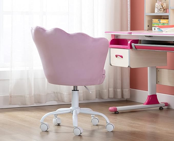 chairus Cute Kids Desk Chair Velvet Living Room Accent Armchair Upholstered Teens Vanity Chair with Seashell Back, Adjustable Swivel Children Study Chair for Computer Homework, Purple
