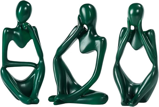 Thinker Statue Gold Decor Abstract Art Sculpture, Golden Resin Collectible Figurines for Home Living Room Office Shelf Decoration,Great Gift Ideas (Green)