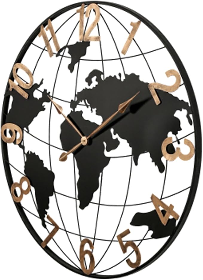 36 Inch Oversized World Map Wall Clock,Large Retro Silent Non-Ticking Battery Operated Clock for Living Room, Bedroom, Office, Kitchen, Black Arabic Numerals