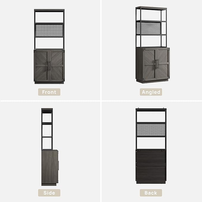 SICOTAS Tall Bookshelf with Storage Cabinet - Modern Book Shelf with Doors and Shelves, 5 Tier Bookcase with Metal Frame Industrial Large Book Case for Home Office, Living Room, 75 Inch, Ash Gray