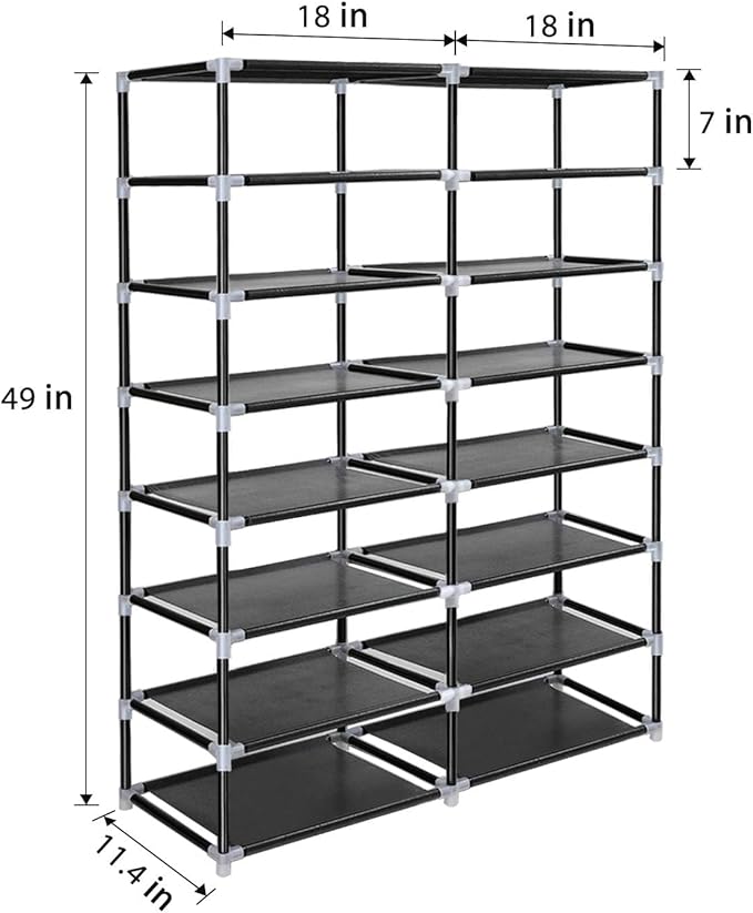 ERONE Shoe Rack Storage Organize, 28 Pairs Portable Double Row with Nonwoven Fabric Cover Shoe Shelf Cabinet for Closet