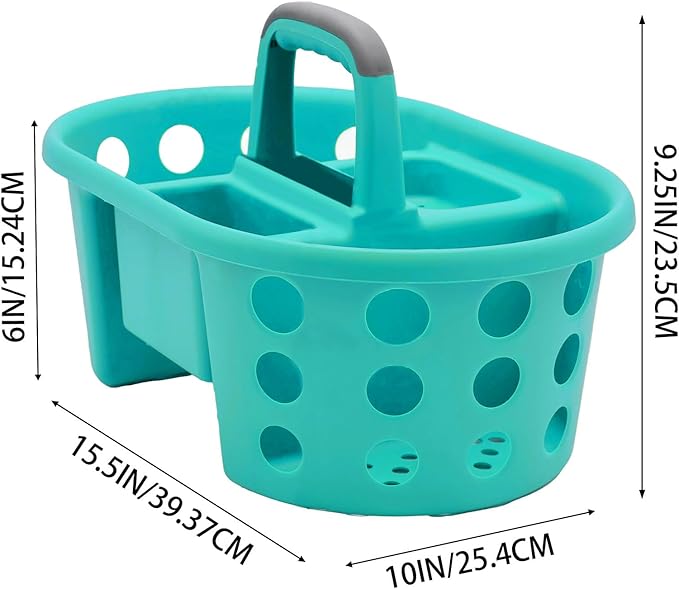 Large Shower Caddy Portable 2PC - Made in USA Plastic Jumbo Size Dorm Storage Candy Tote with Handle Shower Organizer for Bathroom, Pantry, Kitchen, College Dorm, Aqua