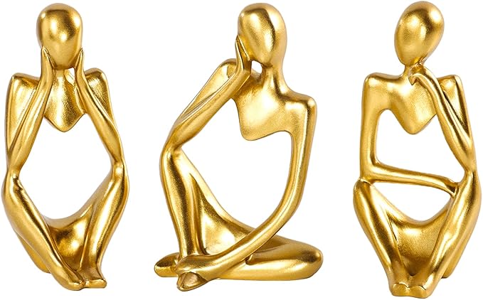 Thinker Statue Gold Decor Abstract Art Sculpture, Golden Resin Collectible Figurines for Home Living Room Office Shelf Decoration,Great Gifts Ideas (Gold)