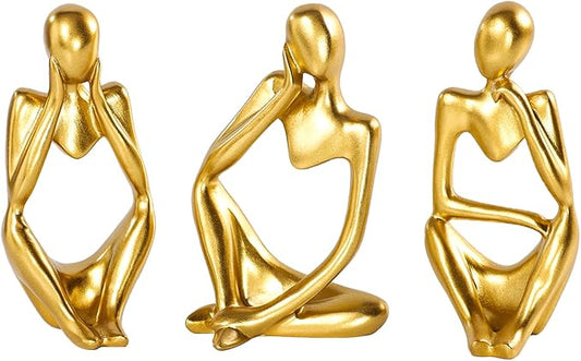 Thinker Statue Gold Decor Abstract Art Sculpture, Golden Resin Collectible Figurines for Home Living Room Office Shelf Decoration,Great Gifts Ideas (Gold)