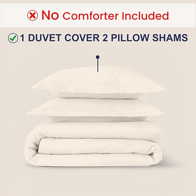 Kotton Culture 3 Pc Queen Size Duvet Cover Set- 100% Egyptian Cotton Sateen 600 Thread Count Ultra Soft Premium Durable Comforter Cover Zipper Closure & Corner Ties (Butter, Queen/Full 90" X 90")
