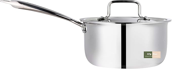 Triply Stainless Steel Saucepan with Lid, 1.3 Quart / 1250 ML, All Clad Induction Compatible Tri-Ply Heavy Duty Sauce Pans, Oven Safe, Thick Saucier Pan, Dishwasher Friendly