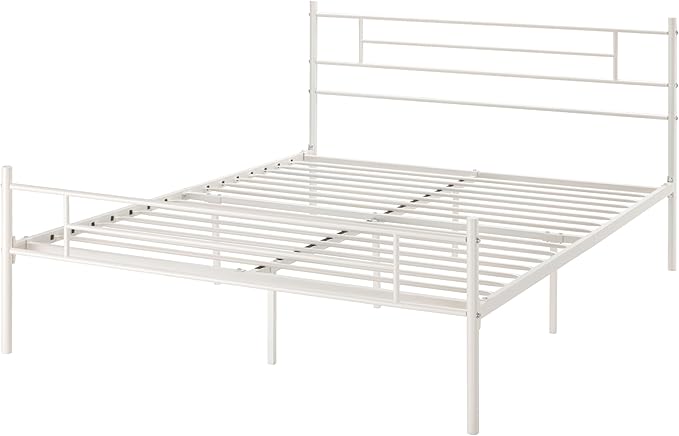 SHA CERLIN 14 Inch Full Size Metal Bed Frame with Iron-Art Headboard and Footboard,Under Bed Storage Space,Platform Bed with Metal Slats Support,Easy Assembly,Noise Free,No Box Spring Needed,White