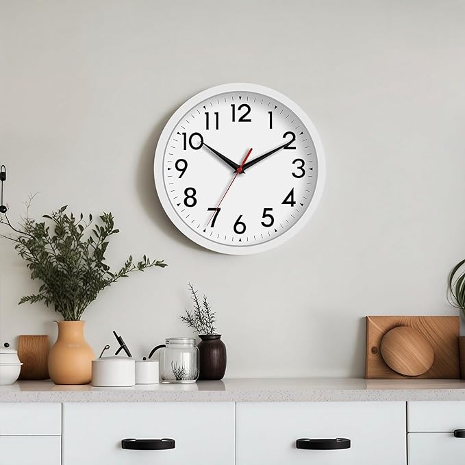 Wall Clock Small Analog 8 Inch Silent Non Ticking Battery Operated Modern Simple Decorative for Kitchen Office Bedroom Bathroom Living Room(White)