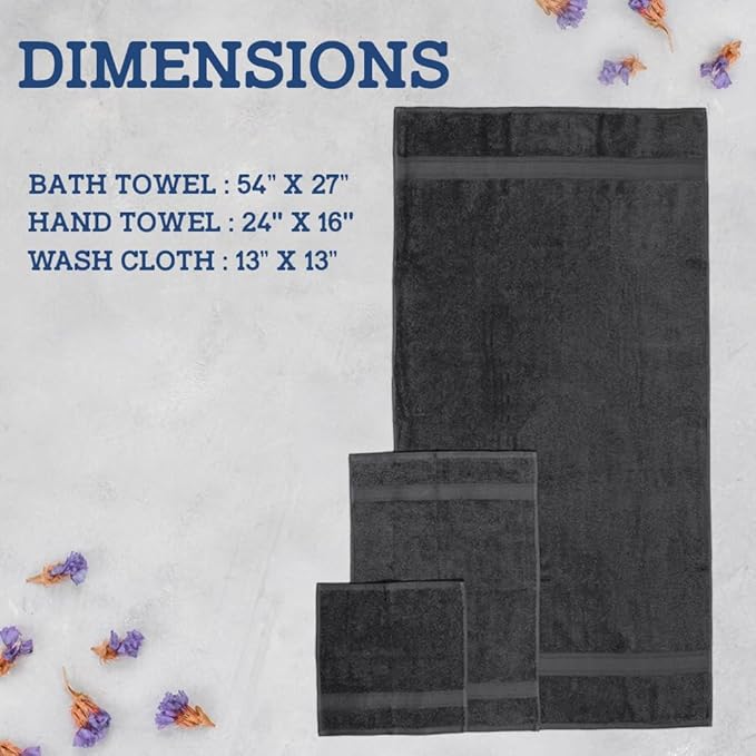 Casa Lino 100% Cotton Bath Towels Set of 4 (1 Bath Towel, 1 Hand Towel & 2 Wash Cloths) - Bathroom Towels and Washcloths Set - Complete Bathroom Set - Guest Room Essentials - (Charcoal Black)