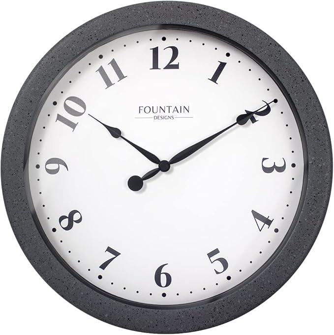 Nordic 10.4 Inch Small Indoor/Outdoor Clock, Waterproof & Weatherproof Clock for Bathroom,Patio and Pool,Modern Style,Gray Sandstone Finish