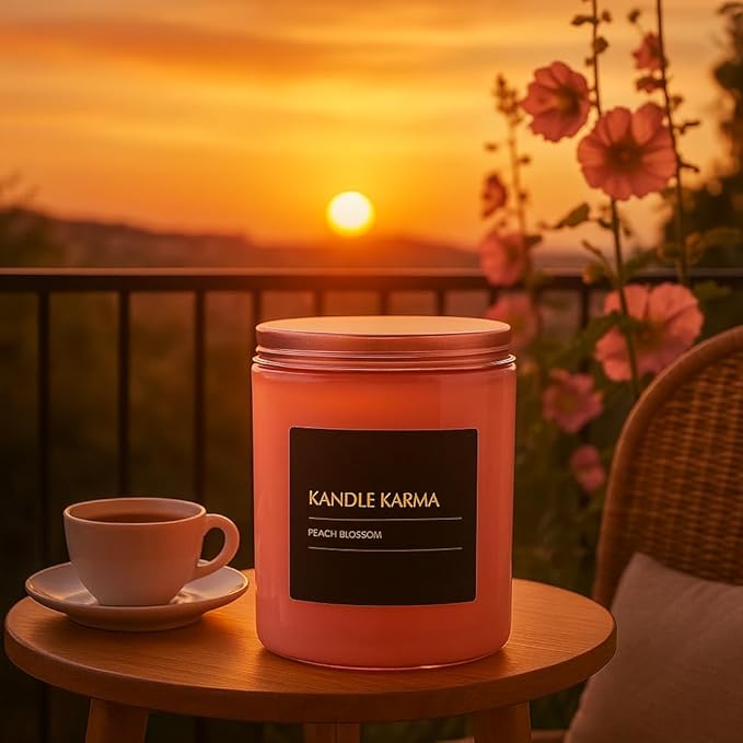 Luxury Soy Wax Candle, Peach Bloosom Scented Candle Gifts for Women, Non-Toxic, Highly Scented & Long Lasting Upto 45 Hours Burning Time Natural Large Aromatherapy Bathroom Candles: 25 Oz