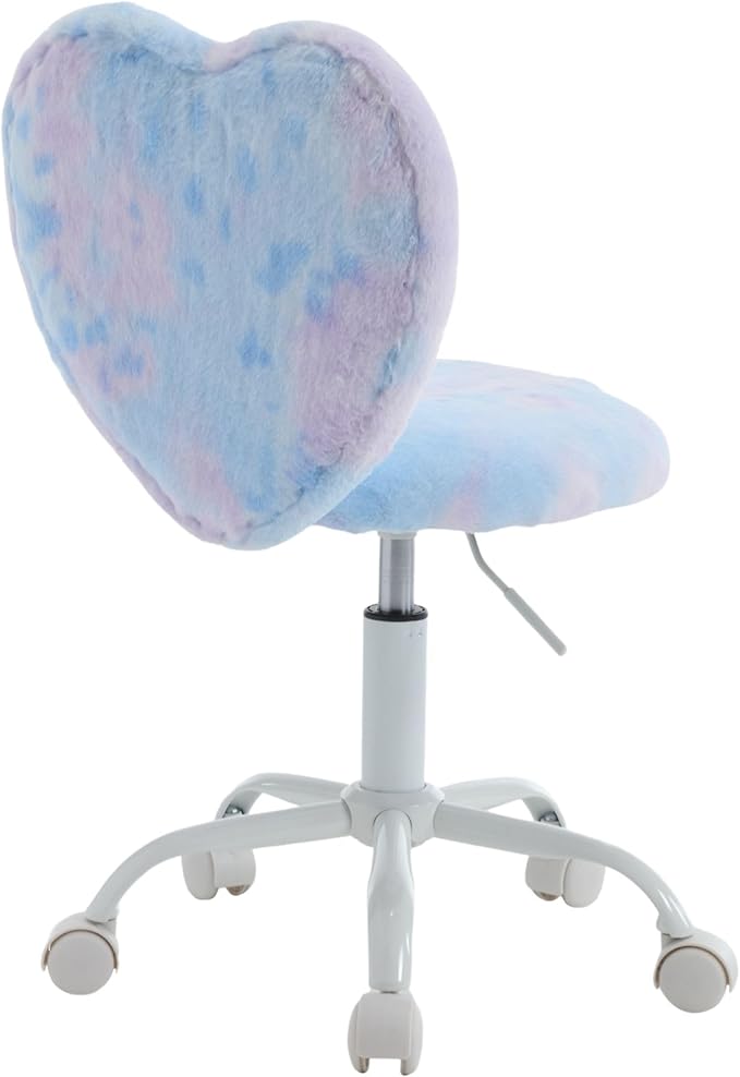Kids Desk Chair Girls Students Study Chair Adjustable Computer Chair Furry Swivel Office Reading Chairs Child Cute Heart Back Chairs for Home/Bedroom/School/Dorm/Vanity, Blue
