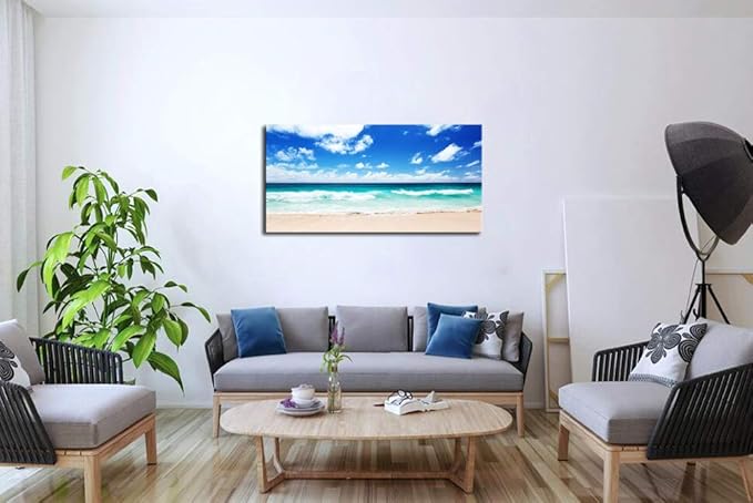 FC1450 Canvas Prints Wall Art Seychelles Beach Ocean Waves Nature Seascape Picture Paintings Artwork Prints Framed Ready to Hang for Home Office Bedroom Living Room Bathroom Kitchen Wall Decor