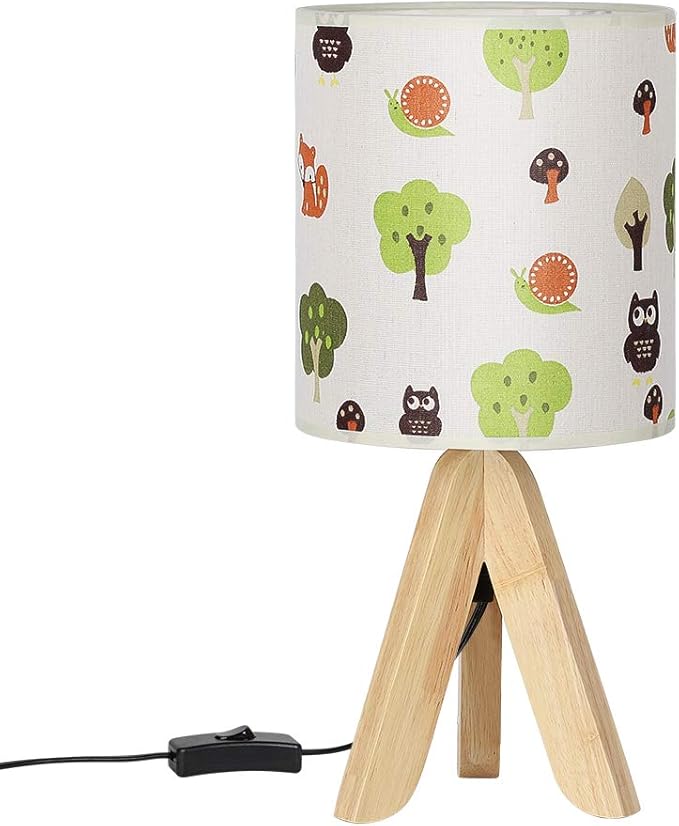 HAITRAL Tripod Table Lamp - Kids Nightstand Lamp with Fabric Cartoon Lampshade for Bedrooms and Living Room