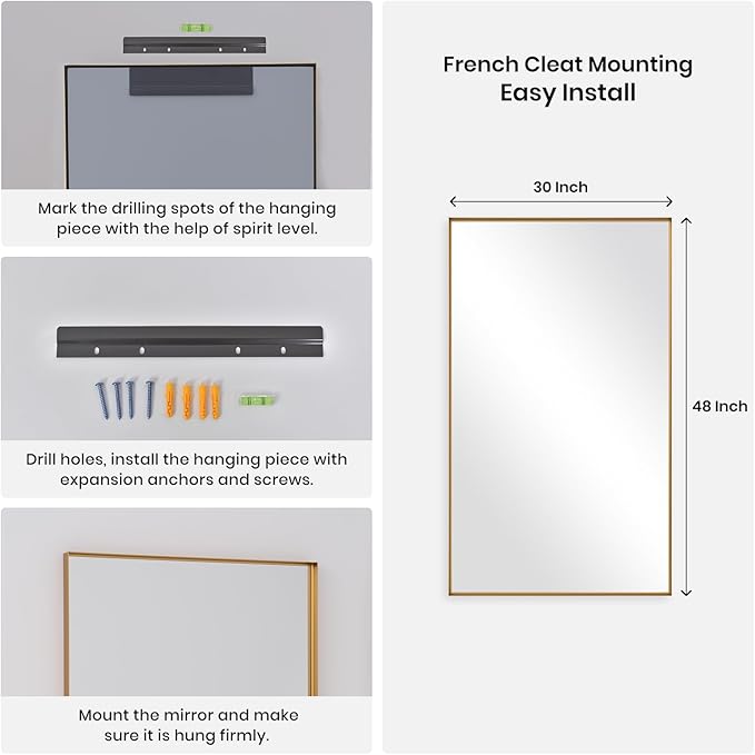 Wall Mirror 30" x 48" for Bathroom Modern Gold Deep Frame Mirror for Wall Decorative Horizontal or Vertical Wall Mounted Mirror for Bedroom Living Room Entryway Wall Decor